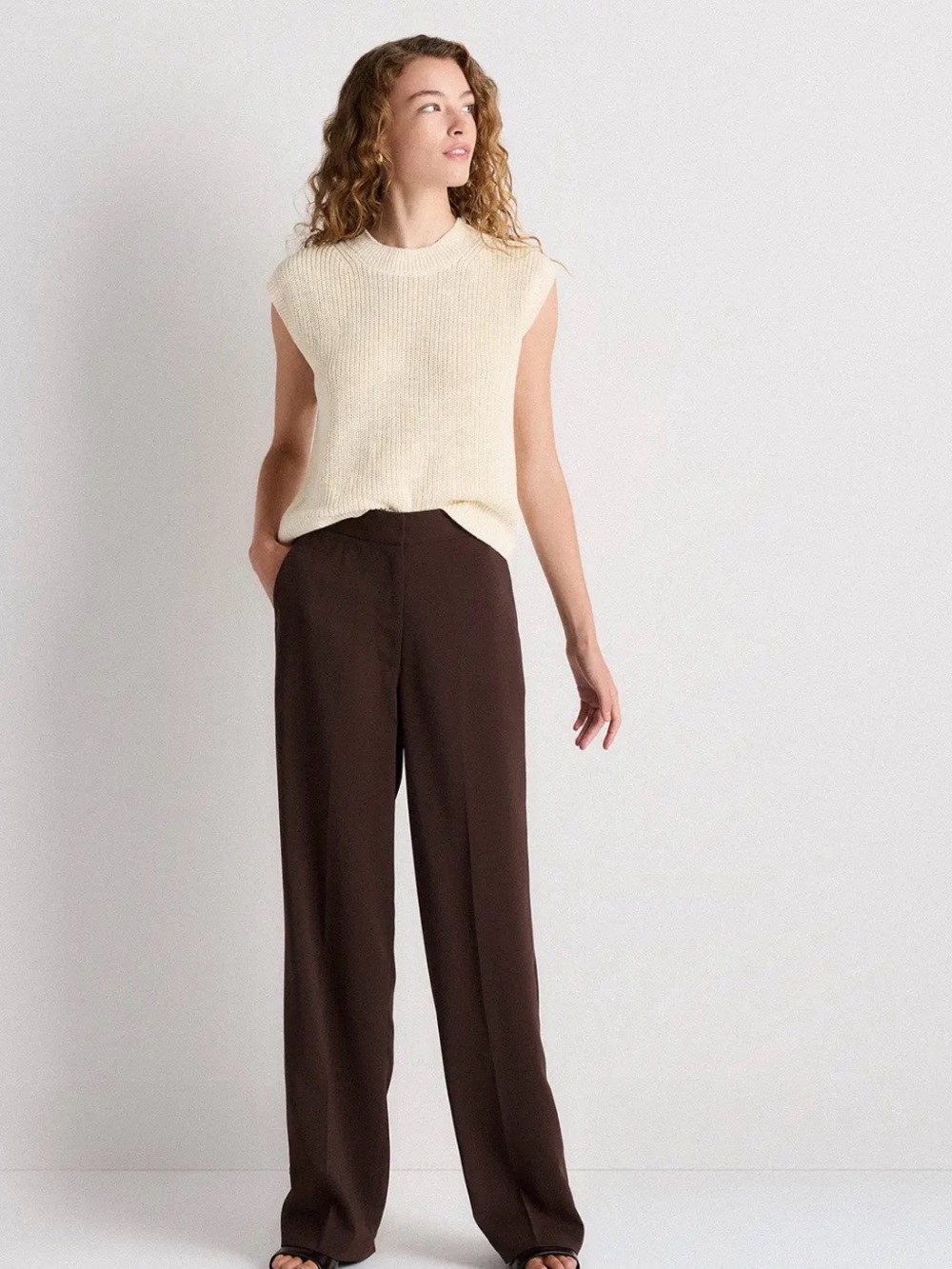 Quince linen cotton blend Cream Knit sweater Sleeveless Top size large